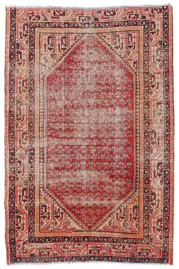 4X6 Handmade Vintage Turkish Accent Rug – Geometric Red