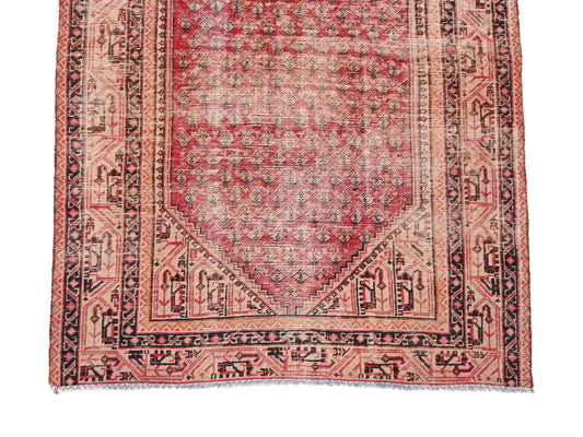 4x6 Handmade Turkish Vintage Tribal Rug | Brick Red Field with Geometric Borders | Boho Rug, Antique Anatolian Rug | SHR403 | From 1980
