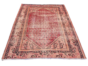 4x6 Handmade Turkish Vintage Tribal Rug | Brick Red Field with Geometric Borders | Boho Rug, Antique Anatolian Rug | SHR403 | From 1980