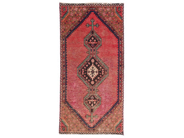 3x6 Handmade Turkish Vintage Tribal Rug | Deep Red Field With Triple Diamond Medallions | Boho Rug, Anatolian Rug | SHR-598 | From 1970