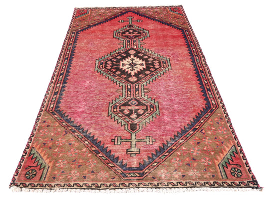 3x6 Handmade Turkish Vintage Tribal Rug | Deep Red Field With Triple Diamond Medallions | Boho Rug, Anatolian Rug | SHR-598 | From 1970
