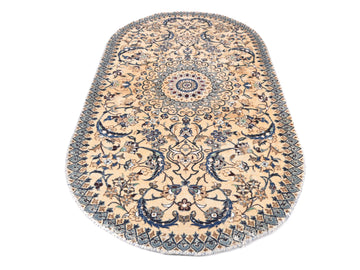 3x7 Handmade Turkish Vintage Tribal Rug | Oval Beige Field With Midnight Floral Medallion | Boho Rug, Anatolian Rug | SHR600 | From 1970