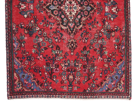 5x9 Handmade Turkish Vintage Tribal Rug | Crimson Field with Floral Center Medallion | Boho Rug, Antique Anatolian Rug | SHR732 | From 1980