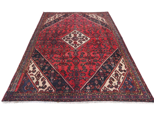 6x8 Handmade Turkish Vintage Tribal Rug | Rare Ivory Centered Diamond Medallion | Boho Rug, Antique Anatolian Rug | SHR731 | From 1980 |