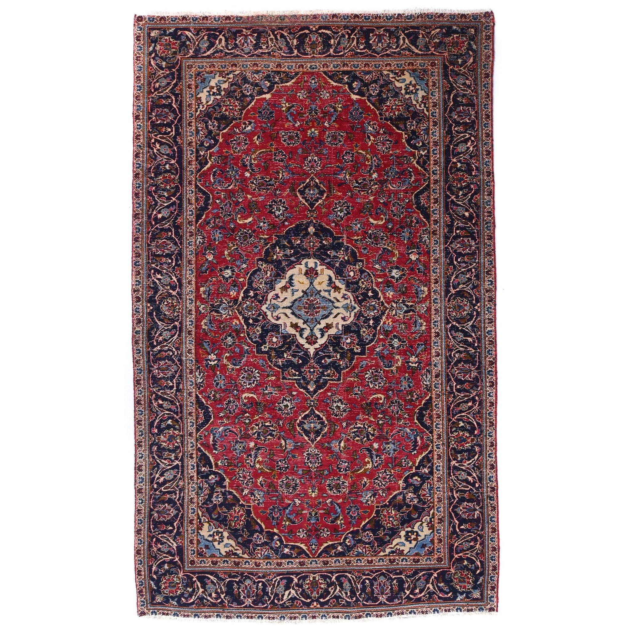 5x9 Handmade Turkish Vintage Tribal Rug | Floral Medallion on Scarlet Field | Boho Rug, Antique Anatolian Rug | SHR730 | From 1980 |