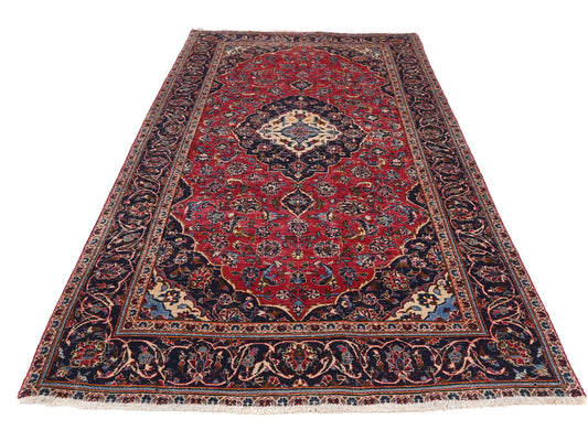 5x9 Handmade Turkish Vintage Tribal Rug | Floral Medallion on Scarlet Field | Boho Rug, Antique Anatolian Rug | SHR730 | From 1980 |