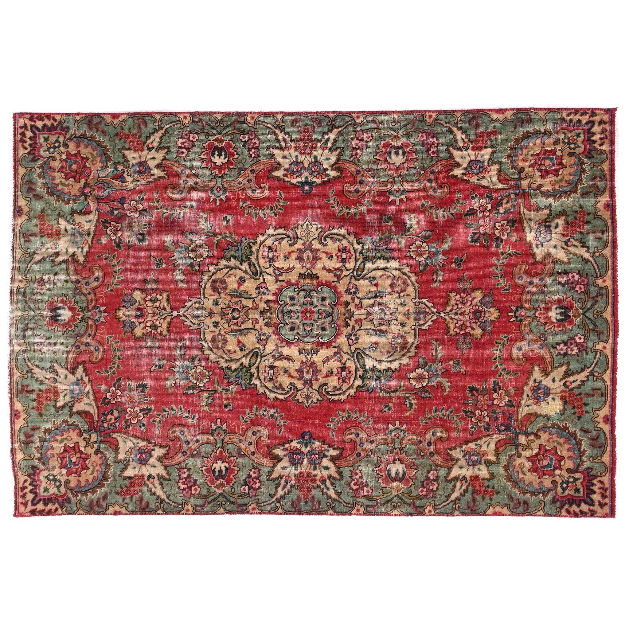 Decorative rug with intricate patterns on a white background