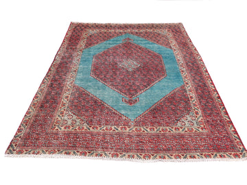 4x6 Handmade Turkish Vintage Tribal Rug | Turquoise Shield With Petite Pomegranate Medallian | Boho Rug, Anatolian Rug | SHR453 | From 1980