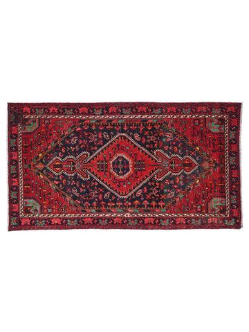 4x7 Handmade Turkish Vintage Tribal Rug | Crimson Spiked Lozenge With Black Hexagon Field | Boho Rug, Anatolian Rug | SHR448 | From 1980