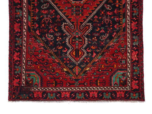 4x7 Handmade Turkish Vintage Tribal Rug | Crimson Spiked Lozenge With Black Hexagon Field | Boho Rug, Anatolian Rug | SHR448 | From 1980