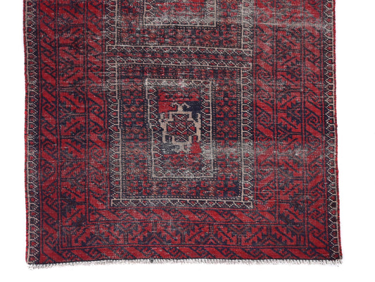 4x7 Handmade Turkish Vintage Tribal Rug | Nomadic Geometric Charm In Brick Red | Boho Rug, Anatolian Rug | SHR444 | From 1980