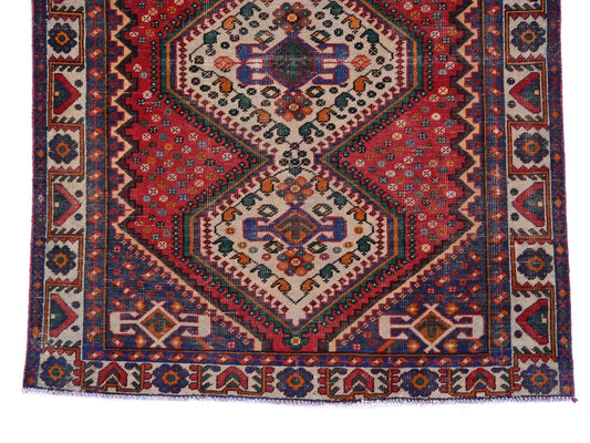 5x6 Handmade Turkish Vintage Tribal Rug | Faded Ivory Hexagonal Medallions | Boho Rug, Anatolian Rug | SHR438 | From 1980