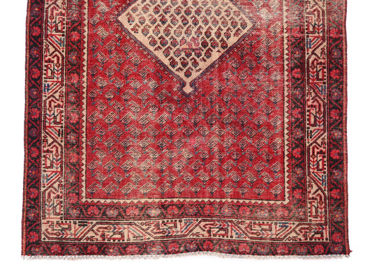 4x6 Handmade Turkish Vintage Tribal Rug | Centered Ivory Diamond Field | Boho Rug, Anatolian Rug | SHR437 | From 1980