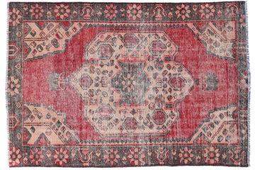 4x6 Handmade Turkish Vintage Tribal Rug | Faded Terracotta Ivory Diamond Medallion | Boho Rug, Anatolian Rug | SHR434 | From 1980