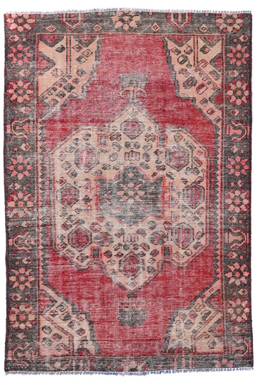 4X6 Handmade Vintage Turkish Accent Rug – Floral Red