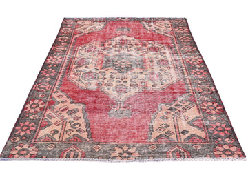 4x6 Handmade Turkish Vintage Tribal Rug | Faded Terracotta Ivory Diamond Medallion | Boho Rug, Anatolian Rug | SHR434 | From 1980