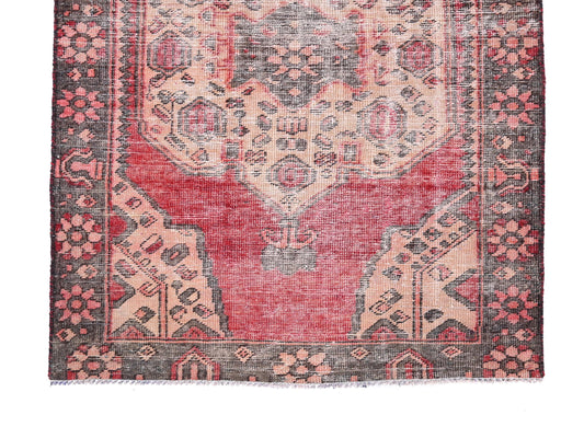 4x6 Handmade Turkish Vintage Tribal Rug | Faded Terracotta Ivory Diamond Medallion | Boho Rug, Anatolian Rug | SHR434 | From 1980