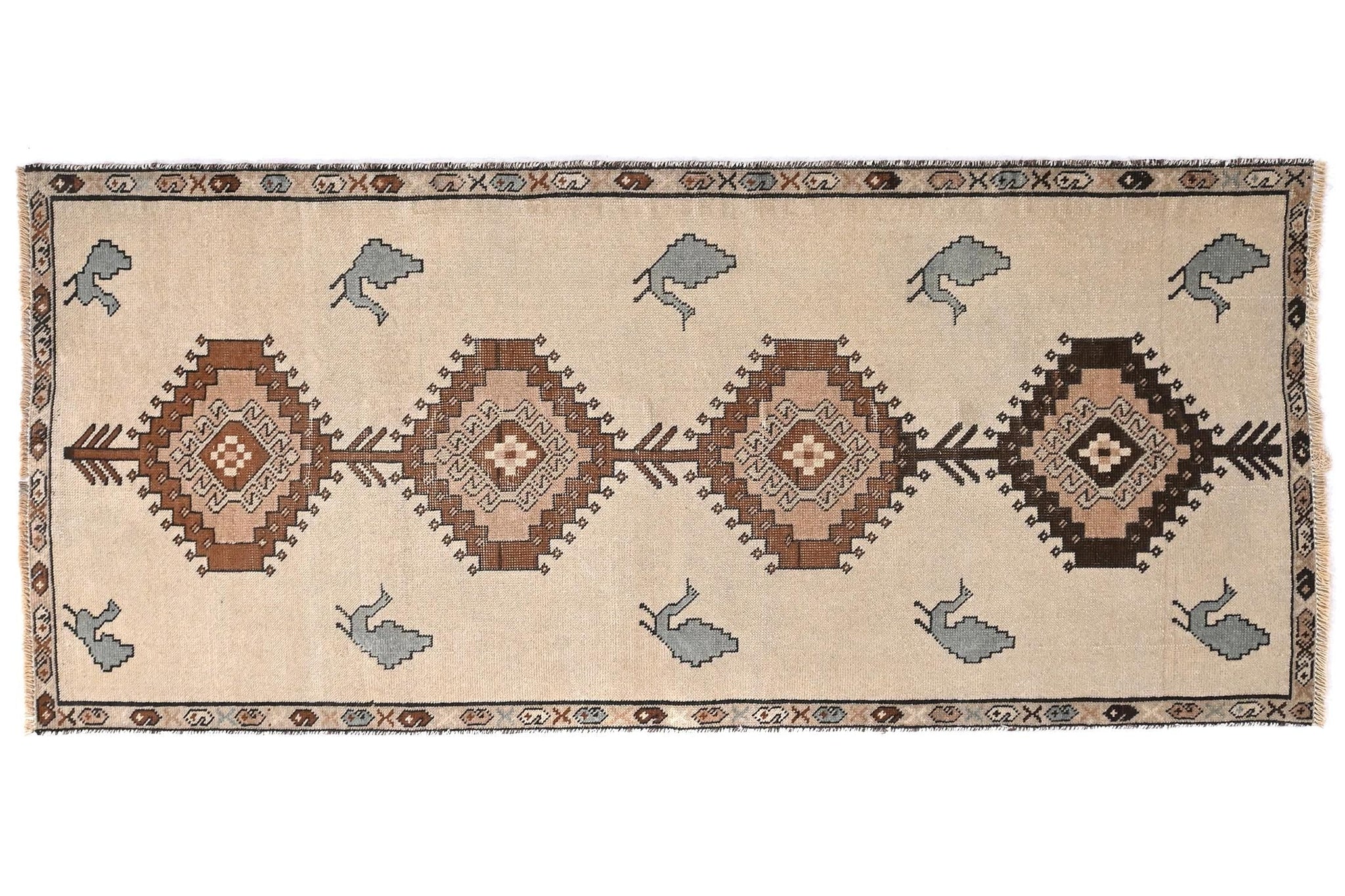 3x6 Handmade Turkish Vintage Tribal Rug | Beige Field with Geometric Medallions | Boho Rug, Antique Anatolian Rug | SHR-405 | From 1980
