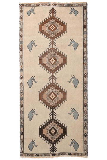 3X6 Handmade Vintage Turkish Runner Rug – Geometric White
