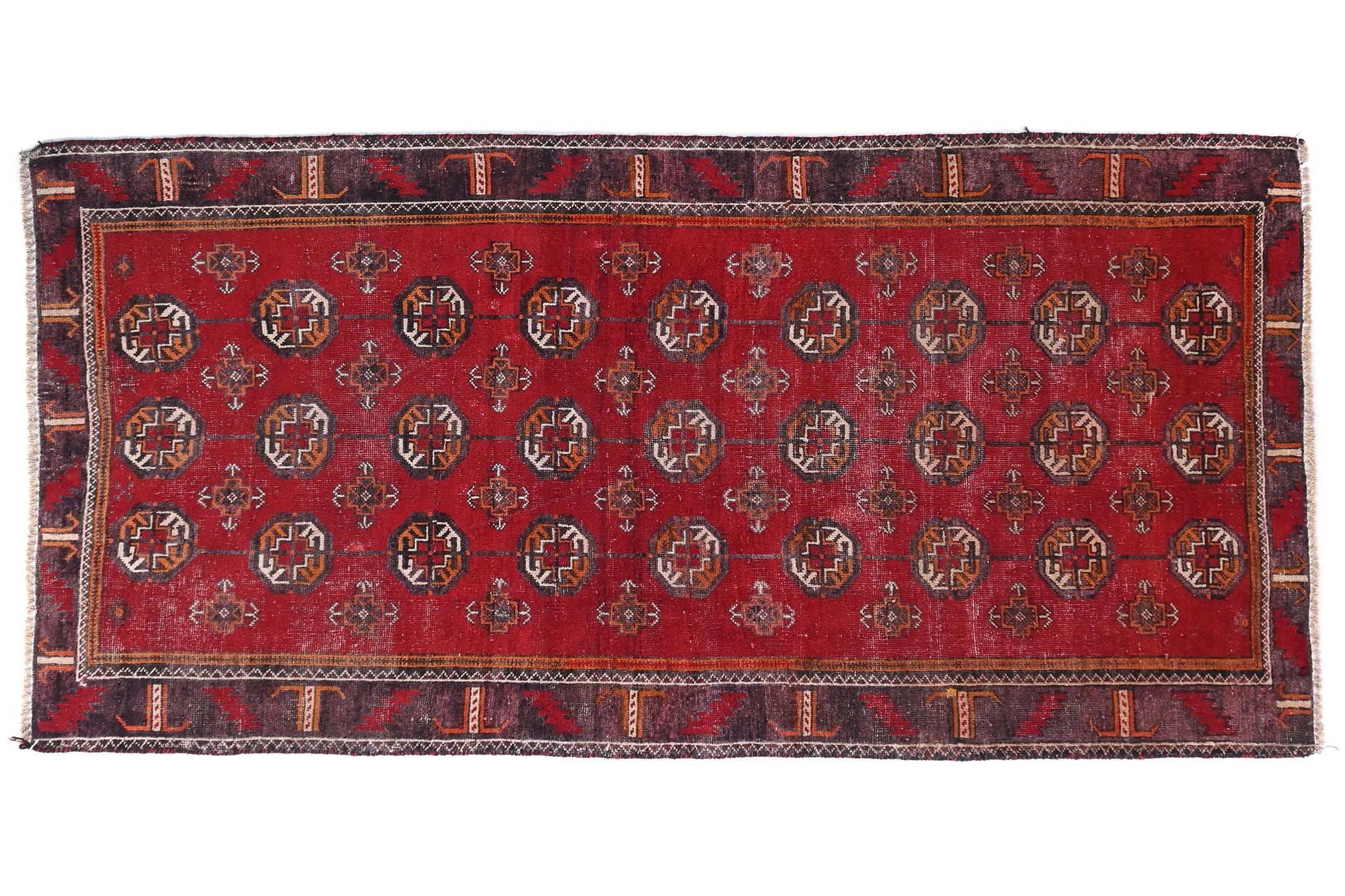3x6 Handmade Turkish Vintage Tribal Rug | Octagonal Crimson Field | Boho Rug, Antique Anatolian Rug  | SHR-406 | From 1980