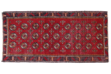 3x6 Handmade Turkish Vintage Tribal Rug | Octagonal Crimson Field | Boho Rug, Antique Anatolian Rug  | SHR-406 | From 1980