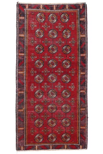 3X6 Handmade Vintage Turkish Runner Rug – Geometric Red