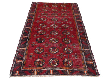 3x6 Handmade Turkish Vintage Tribal Rug | Octagonal Crimson Field | Boho Rug, Antique Anatolian Rug  | SHR-406 | From 1980