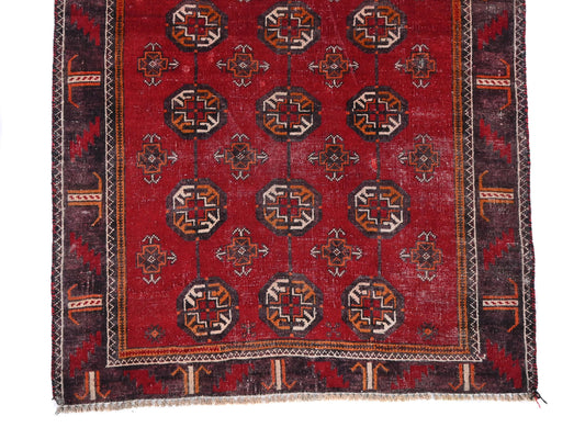 3x6 Handmade Turkish Vintage Tribal Rug | Octagonal Crimson Field | Boho Rug, Antique Anatolian Rug  | SHR-406 | From 1980