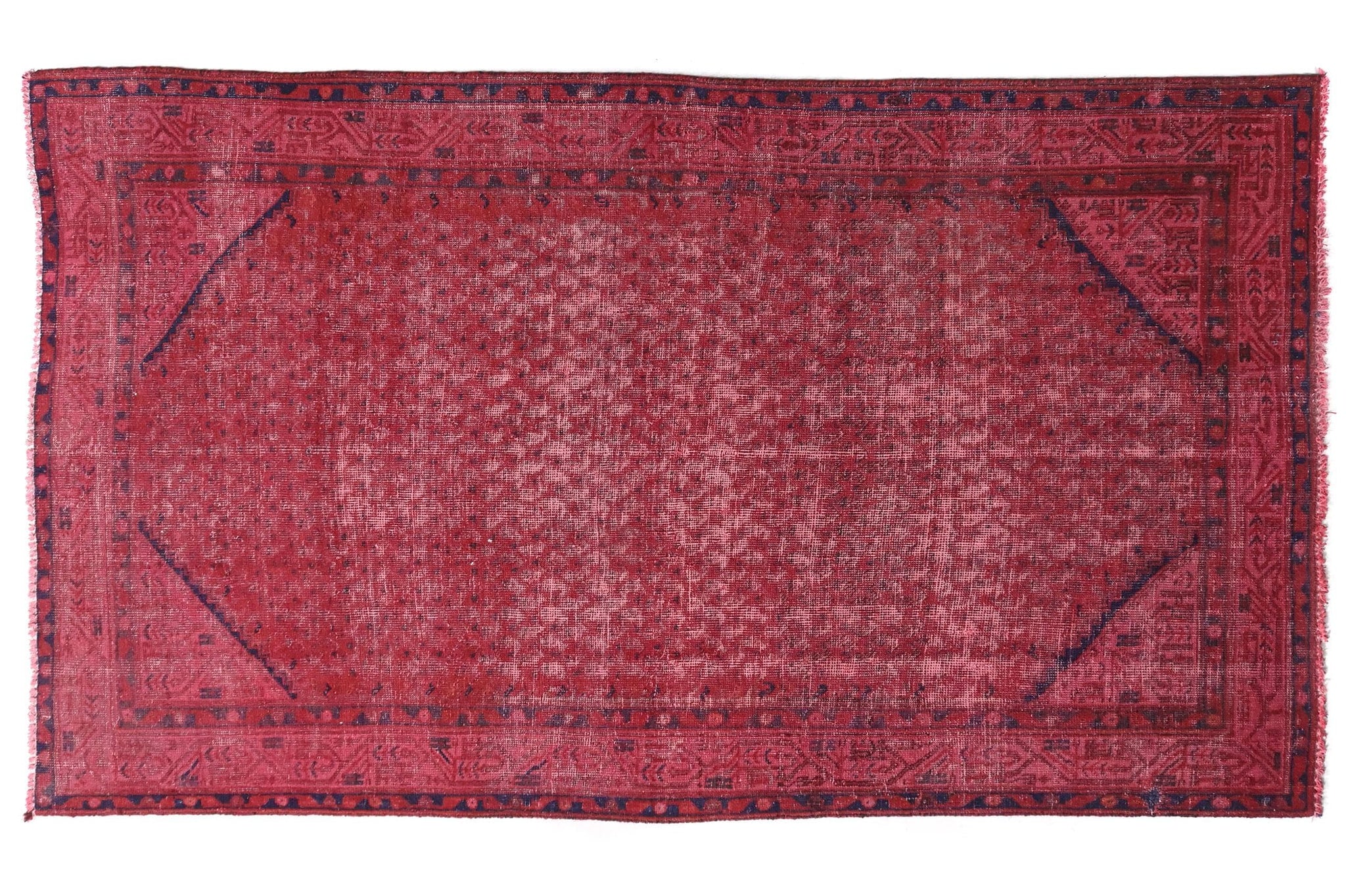 4x7 Handmade Turkish Vintage Tribal Rug | Faded Raspberry Field With Navy Frames | Boho Rug, Anatolian Rug | SHR601 | From 1970