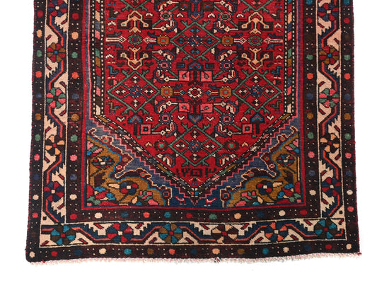 4x9 Handmade Turkish Vintage Tribal Rug | Red Field With Micro-Florals And Center Emblem | Boho Rug, Anatolian Rug | SHR602 | From 1970