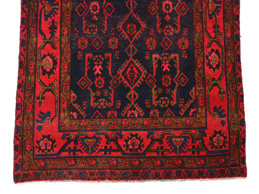 4x11 Handmade Turkish Vintage Tribal Rug | Deep Navy Field With Complex Red Borders | Boho Rug, Anatolian Rug | SHR608 | From 1970