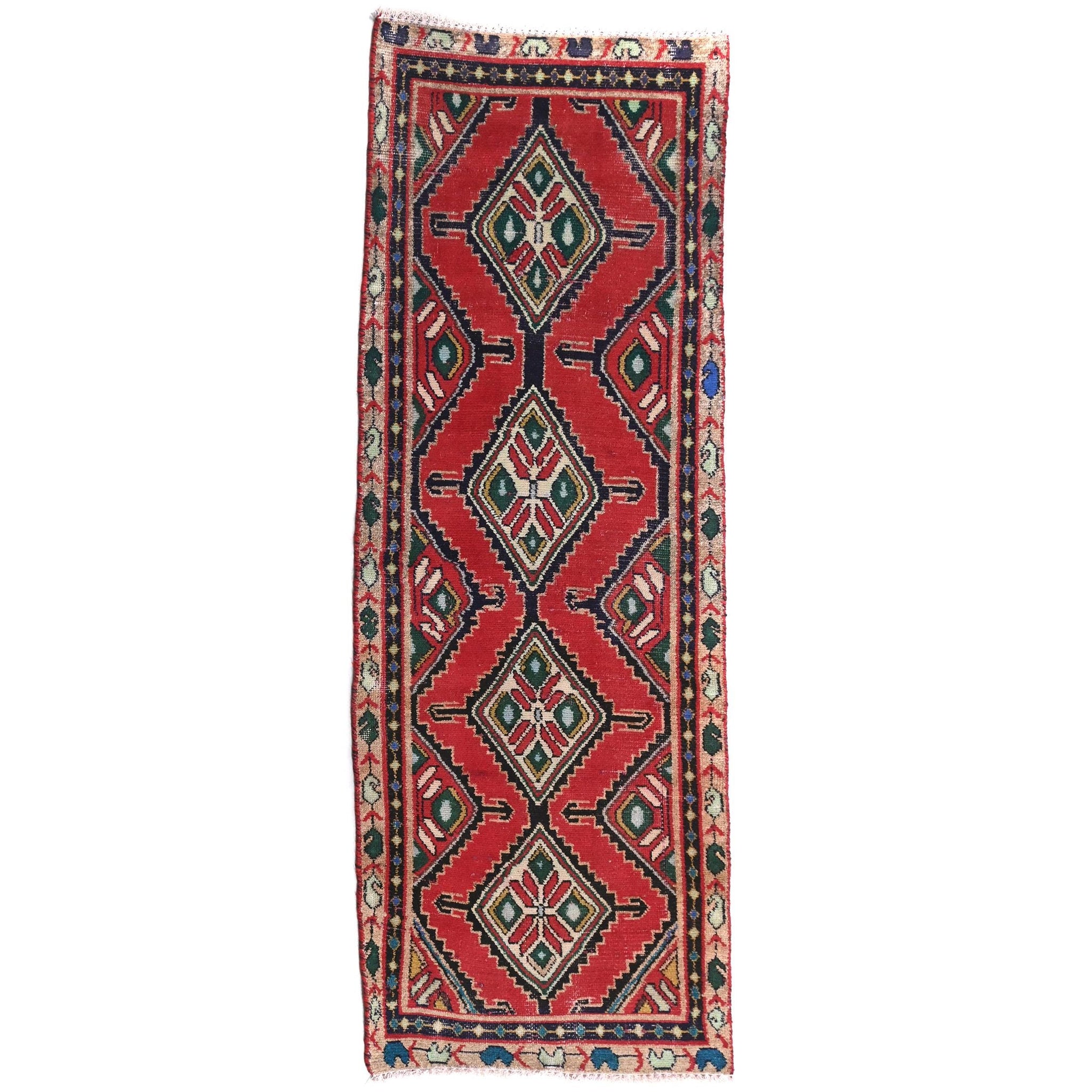 2x6 Handmade Turkish Vintage Tribal Rug | Red Field With Bold Geometric Diamond Patterns | Boho Rug, Anatolian Rug | SHR609 | From 1970