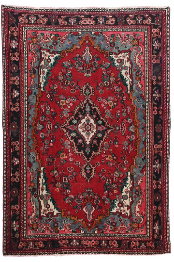 7X10 Handmade Vintage Turkish Area Rug – Crimson Medallion
