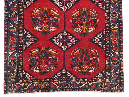 4x10 Handmade Turkish Vintage Tribal Rug | Deep Red Field with Navy & Ivory Borders | Boho Rug, Antique Anatolian Rug | SHR-723 | From 1980