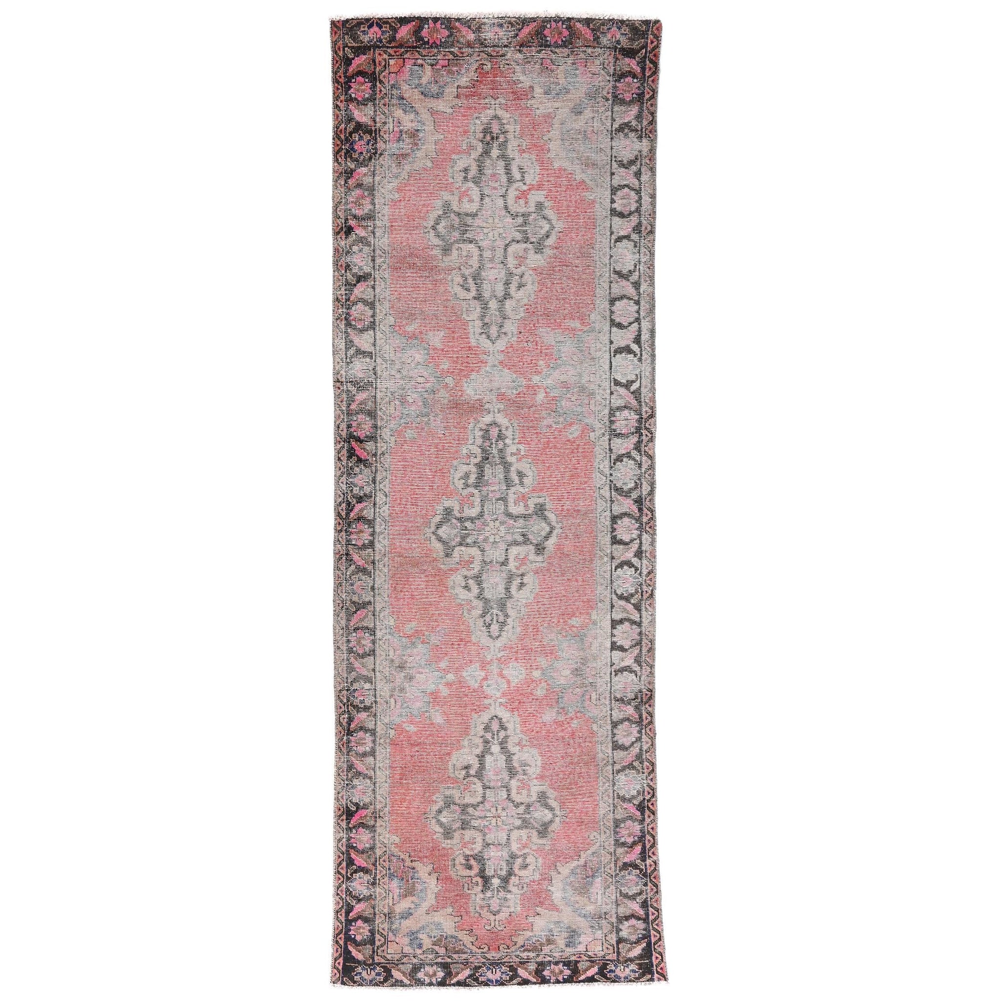 4x7 Handmade Turkish Vintage Tribal Rug | Faded Pink Field with Floral Medallions | Boho Rug, Antique Anatolian Rug| SHR-720 | From 1980