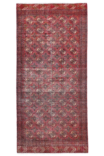4X8 Handmade Vintage Turkish Area Rug – Abstract Red