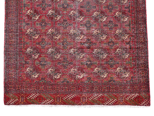 4x8 Handmade Turkish Vintage Tribal Rug | Rich Maroon Base with Gul Motifs | Boho Rug, Antique Anatolian Rug | SHR-719 | From 1980 |