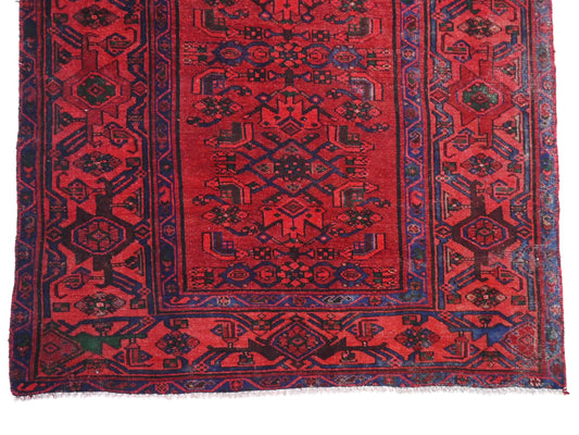 4x7 Handmade Turkish Vintage Tribal Rug | Burgundy Field with Geometric Borders | Boho Rug, Antique Anatolian Rug | SHR-718 | From 1980 |