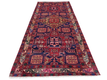 4x10 Handmade Turkish Vintage Tribal Rug | Navy Medallions with Geometric Borders | Boho Rug, Antique Anatolian Rug | SHR716 | From 1980 |