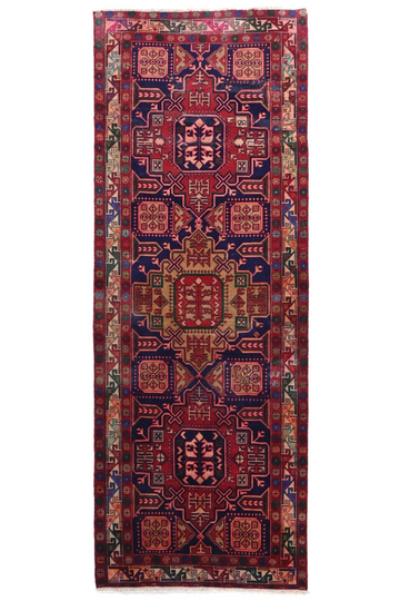 4X10 Handmade Vintage Turkish Area Rug – Geometric Red