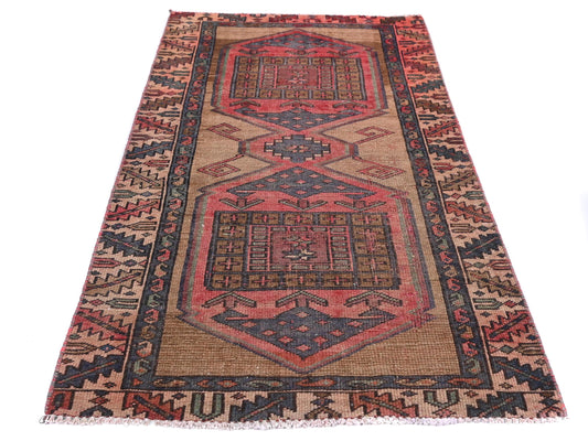 3x6 Handmade Turkish Vintage Tribal Rug | Taupe Field & Diamond Medallions | Boho Rug, Antique Anatolian Rug | SHR-714 | From 1980 |