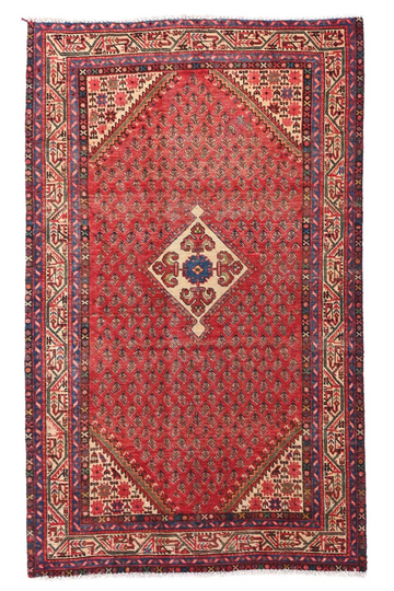 4X7 Handmade Vintage Turkish Area Rug – Geometric Red