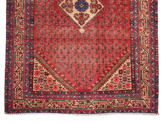 4x7 Handmade Turkish Vintage Tribal Rug | Red Teardrop Field with Diamond Medallions | Boho Rug, Antique Anatolian Rug  | SHR414 | From 1980