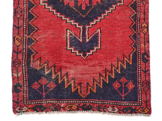 3x8 Handmade Turkish Vintage Tribal Rug | Geometric Medallions on Red Field | Boho Rug, Antique Anatolian Rug | SHR704 | From 1980 |