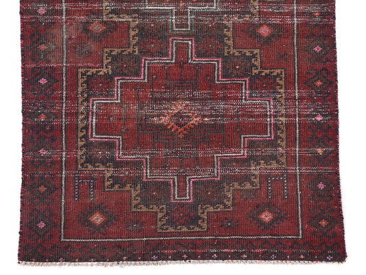3x9 Handmade Turkish Vintage Tribal Rug | Brick Red Field with Pink Medallions | Boho Rug, Antique Anatolian Rug  | SHR-702 | From 1980 |