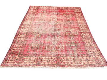 4x6 Handmade Turkish Vintage Tribal Rug | Faded Floral Vases in Cinnabar Field | Boho Rug, Antique Anatolian Rug  | SHR418 | From 1980