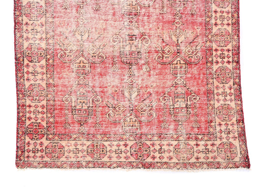 4x6 Handmade Turkish Vintage Tribal Rug | Faded Floral Vases in Cinnabar Field | Boho Rug, Antique Anatolian Rug  | SHR418 | From 1980