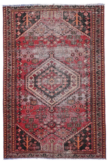 4X6 Handmade Vintage Turkish Accent Rug – Geometric Red