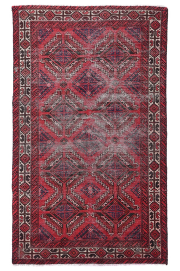 4X6 Handmade Vintage Turkish Accent Rug – Red Geometric