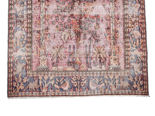 4x6 Handmade Turkish Vintage Tribal Rug | Pastel Pink Tree of Life Palace Scene | Boho Rug, Antique Anatolian Rug | SHR422 | From 1980